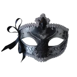 Morris Mardi Gras Eye Mask Silver Black Costume Accessories